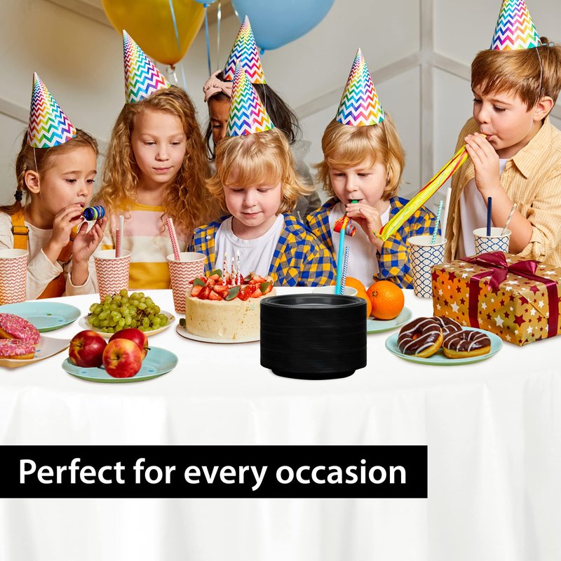 Black Plastic Plates 9 Inch - 50 count - Plastic Solid Round Party Plates For Weddings, BBQs, Birthday Plates - Disposable Black Plates - Plastic Dessert Plates