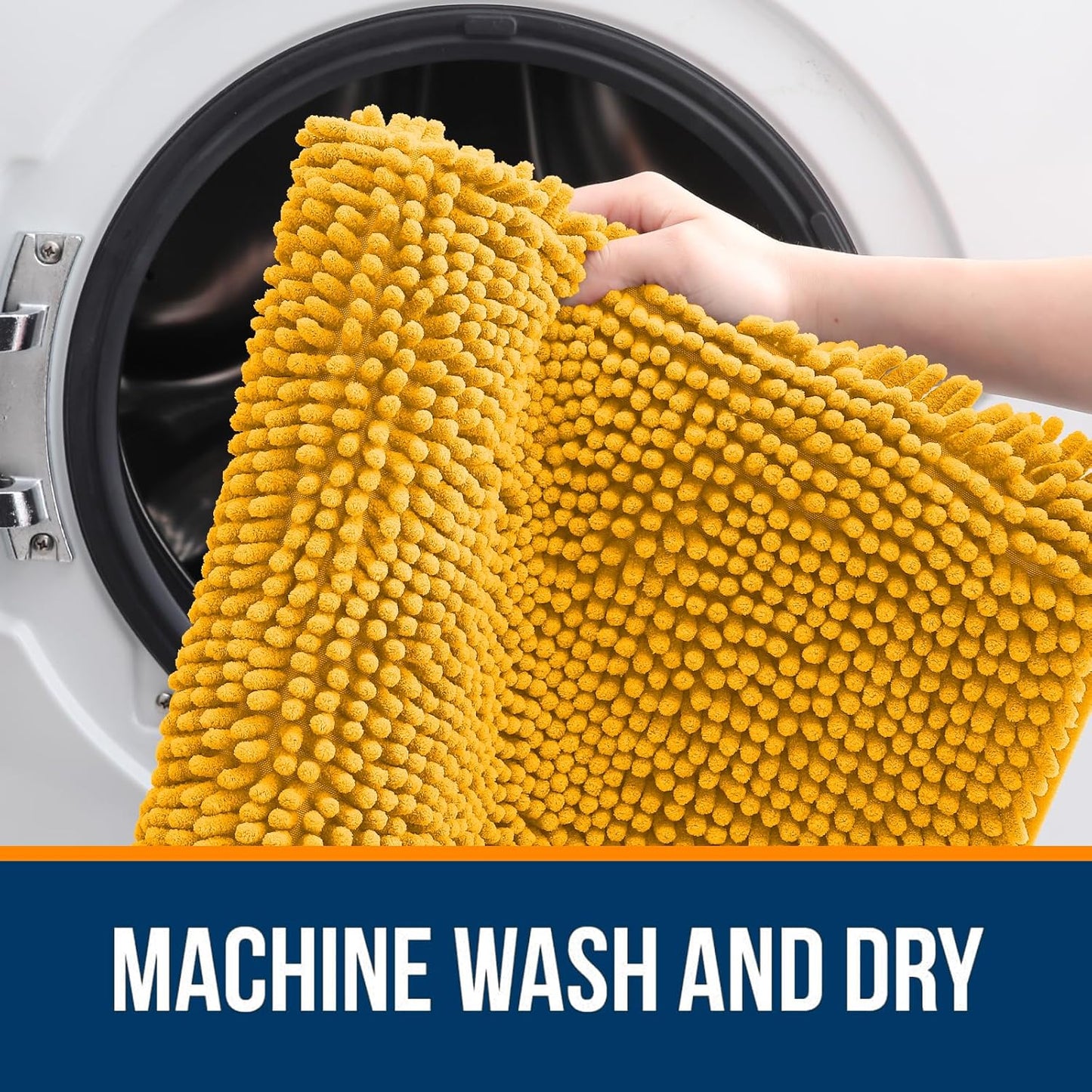 OLANLY Bathroom Runner Rugs - Soft Chenille Bath Mats with Rubber Backing | Quick Dry, 44x24, Golden Yellow