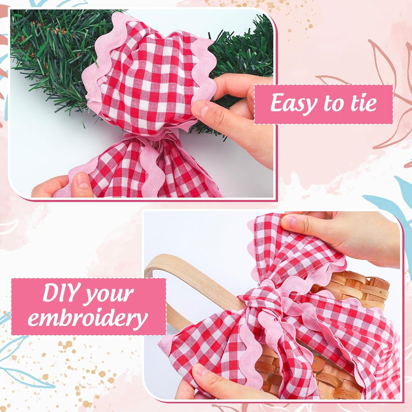 Whaline Wreath Sash Set - White & Red Plaid Garland Ribbons for Holiday & Wedding Decor | 2 Pieces