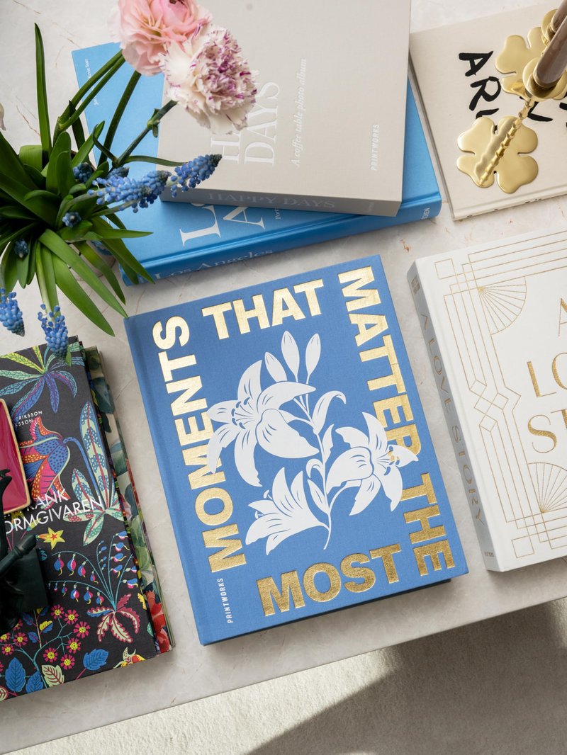 Printworks Moments That Matter the Most Photo Album, Sky Blue - 30-Page Coffee Table Memory Book - Holds 4x6 Pictures - Fabric-Covered Keepsake Design