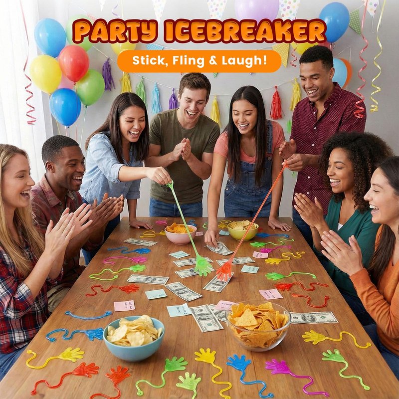 POPLAY 56PCS Sticky Hands Party Favors, Glowing Sticky Hands Glitter Fingers Party Table Favor Set for Kids, Birthday Goodie Bag Stuffers, Classroom Gift Exchange School Rewards