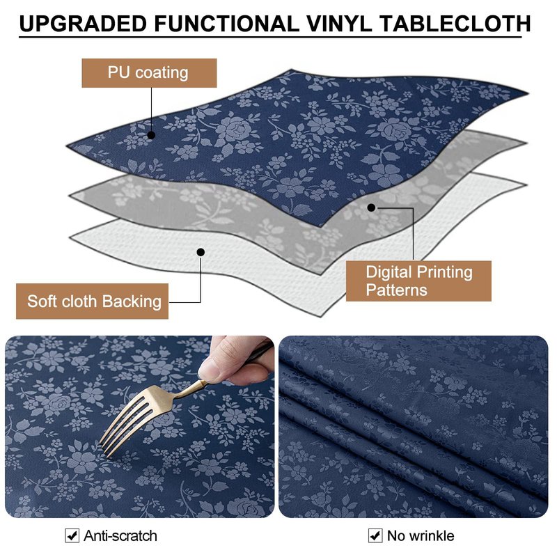 Smiry Rectangle Table Cloth, Waterproof Heavy Duty Vinyl Tablecloths, Wipeable Washable Table Cover for Kitchen and Dining Room (Navy Blue, 54" X 78")
