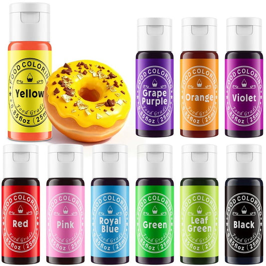 Food Coloring Liquid 25mlx10 Colors for Baking,Cherrysea Food Grade Cake Food Coloring Set for Halloween, Fondant, Cookies, Icing, Easter Egg Dessert Decorating Making DIY Supplies Kit