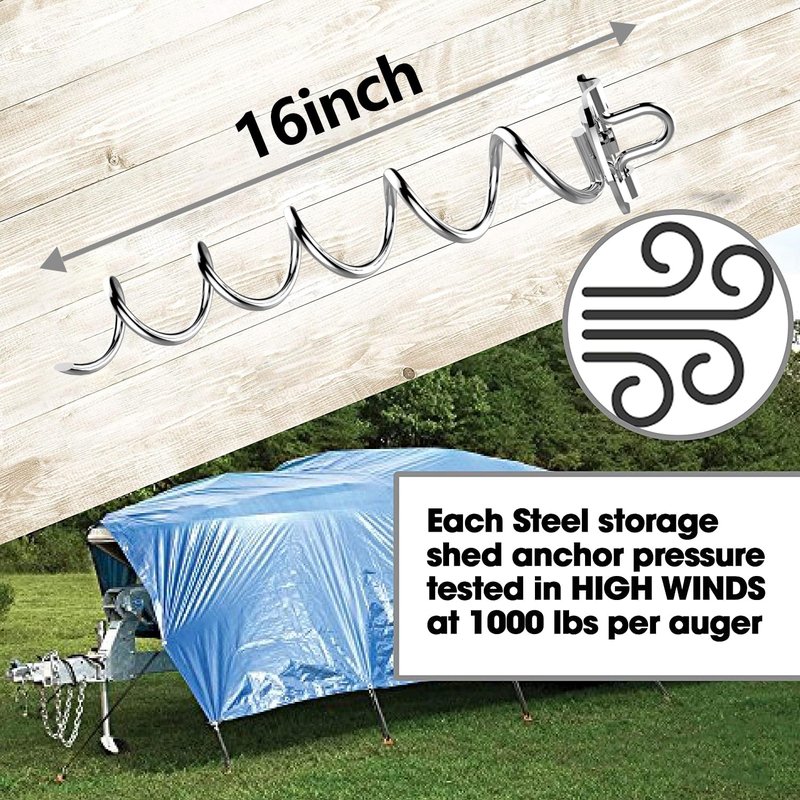 Eurmax USA 4-Pc Pack Spiral Stakes Heavy Duty Anchor Kit Ice Screw Anchor for Trampoline, Tents, tarps, Canopies,car Ports,Dog tie Out and etc Bonus Tie Down Straps 4-Pc Pack (Silver)