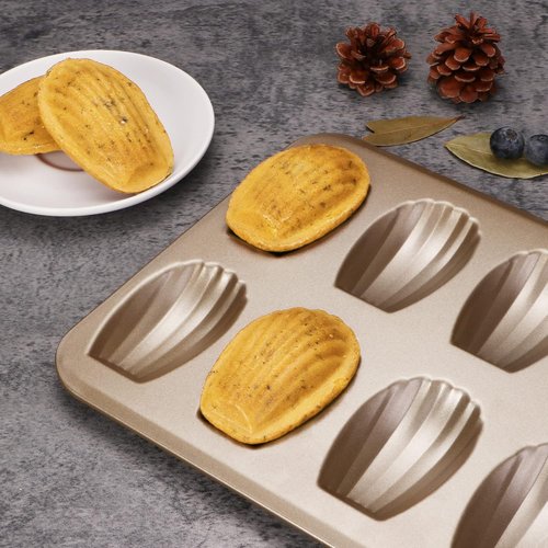 HONGBAKE Nonstick Madeleine Pan - 12-Cavity Heavy Duty Baking Tray Set | Champagne Gold Finish