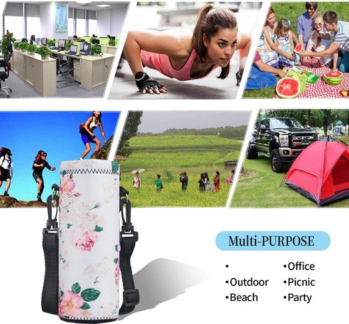 Insulated Neoprene Water Bottle Carrier with Adjustable Strap - Fits 750ML & 1000ML Bottles