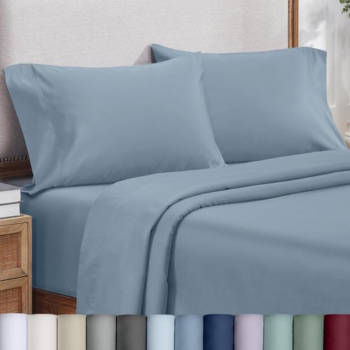 Heirloom 800 Thread Count 100% Cotton Sateen Pillow Cases - Soft & Smooth, Standard Size (Dusty Blue)