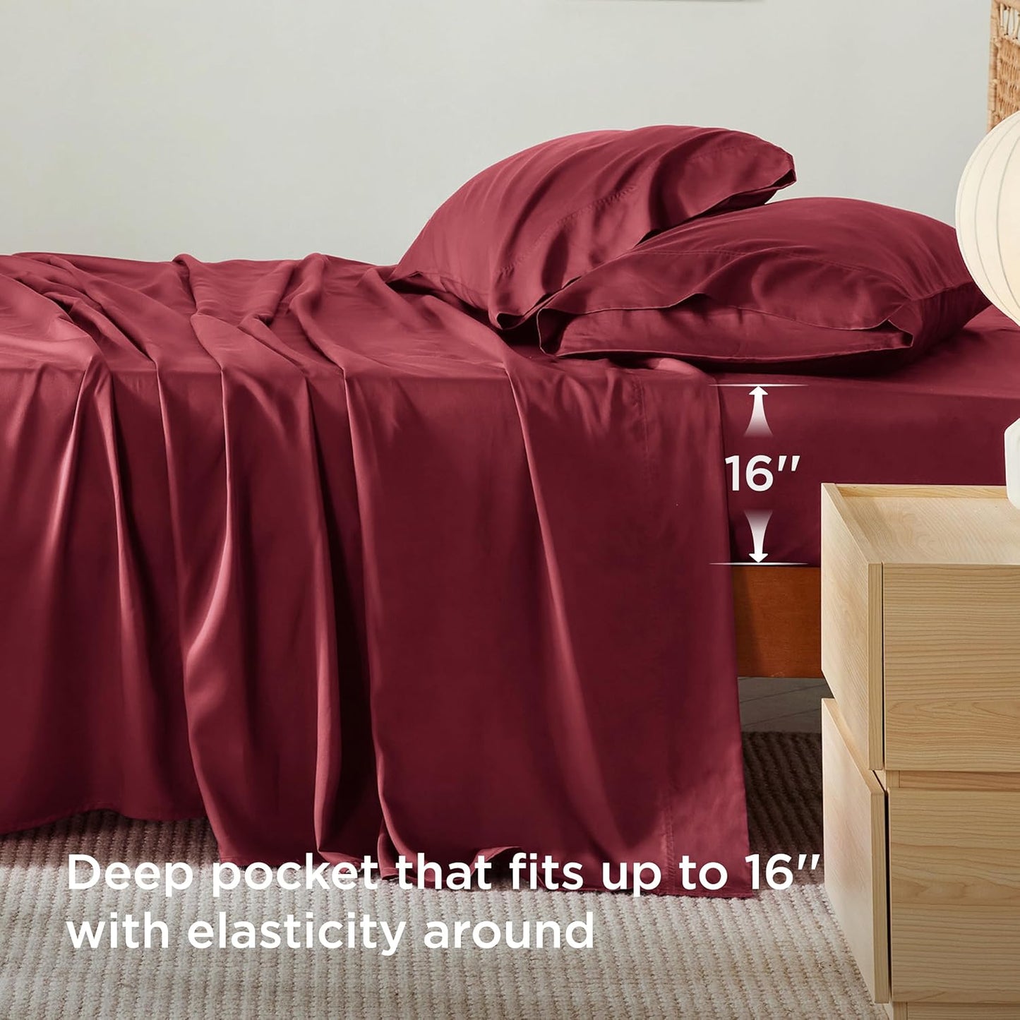 Bedsure Cooling Twin Sheets - Breathable Rayon from Bamboo | Soft & Silky Hotel Luxury Bedding in Burgundy