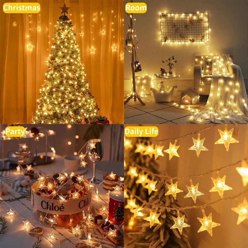 Star String Lights Twinkle Lights Battery Operated, 17 ft 50 LEDs Classroom Decor Fairy Lights, String Lights Battery Powered for Kids Bedroom Wedding Mantel Patio Dorm Decor, Warm White