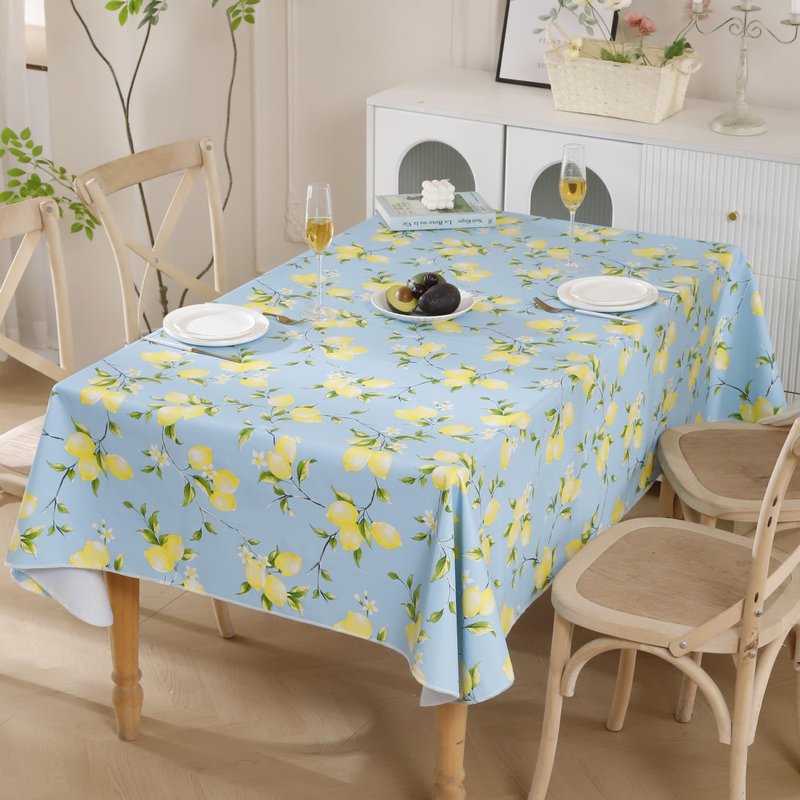 Walrus Heavy Duty Vinyl Tablecloth with Flannel Backing Waterproof Oil-Proof Plastic Table Cloth Stain-Resistant Wipeable Rectangle or Square Table Cover for Indoor and Outdoor (Lemon, 60x84 Inch)