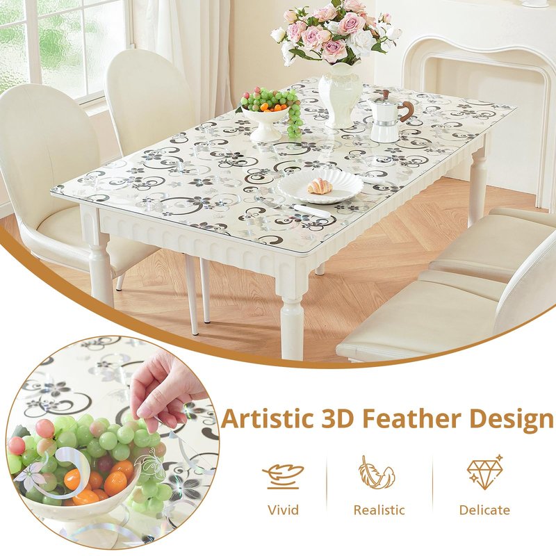 LovePads Floral Clear Table Cover Protector - 40 x 66 Inch Thick Plastic Table Cloth, Waterproof PVC Desk Mat for Dining Room Table, Wood Furniture Topper, Anti-Scratch Desk Pad for Kids Writing,