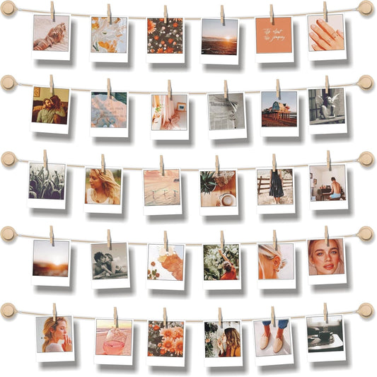 Room Wall Decor | Skiennix Hanging Photo Display - Sculptural Picture Frames Collage - 30 Clips, 5 Strings