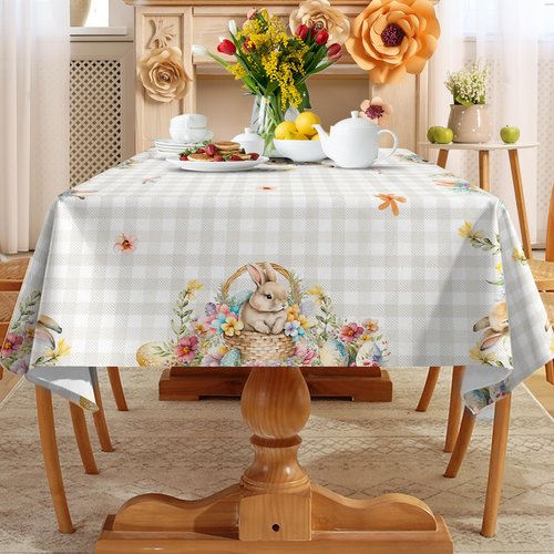 cusugbaso Easter Tablecloth 60x84 Inch Rectangle - Easter Decorations for The Home - Water Resistant Spring Table Cloth Rectangle for Party,Table, Outdoor Decorations