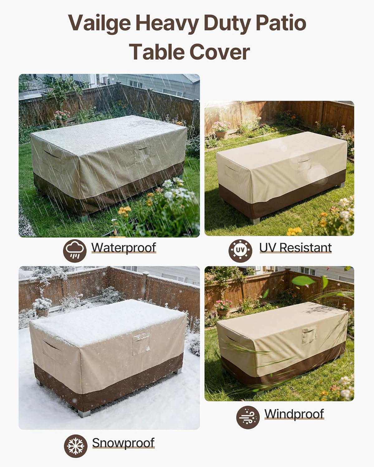 Vailge Heavy-Duty Waterproof Patio Table Cover - Rectangular/Oval Design | X-Large Beige & Brown
