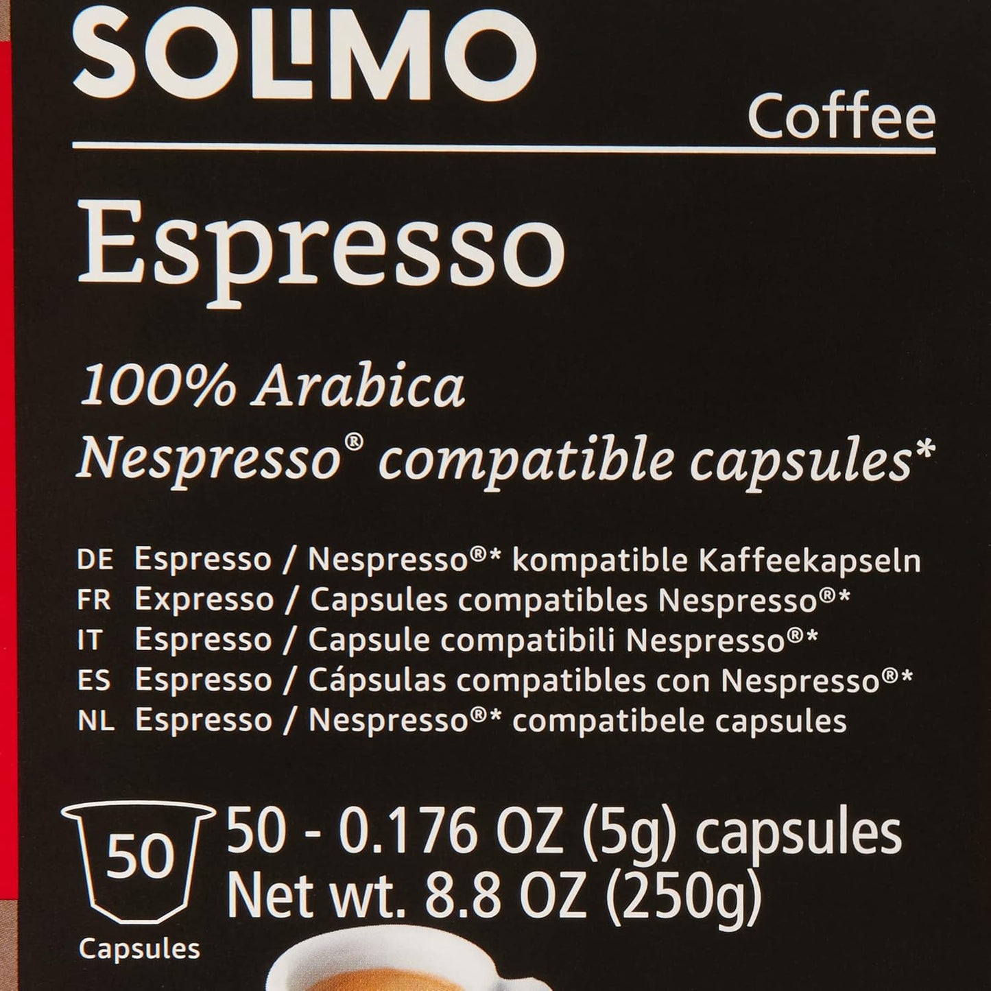 Solimo Espresso Capsules - Medium Roast, Compatible with Original Brewers | 50 Count Pack