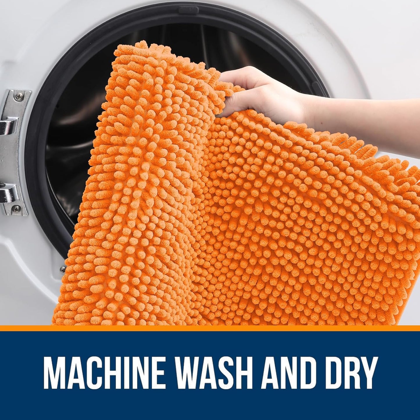 OLANLY Large Chenille Bath Rugs - Extra Soft & Absorbent | Quick Dry, Machine Washable, 44x32, Orange
