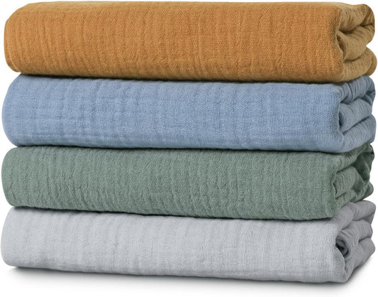 Skiennix Muslin Swaddle Blankets - 4 Pack Breathable 100% Cotton Newborn Receiving Wraps | Skin-Friendly Essentials