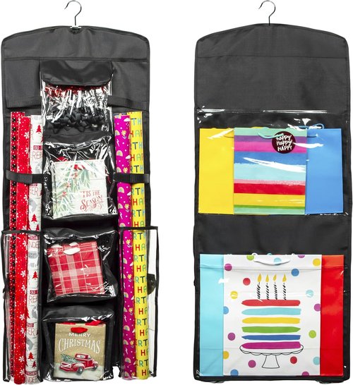 Joyful Moose Gift Bag Organizer - Christmas Wrapping Paper Storage Container | Black
