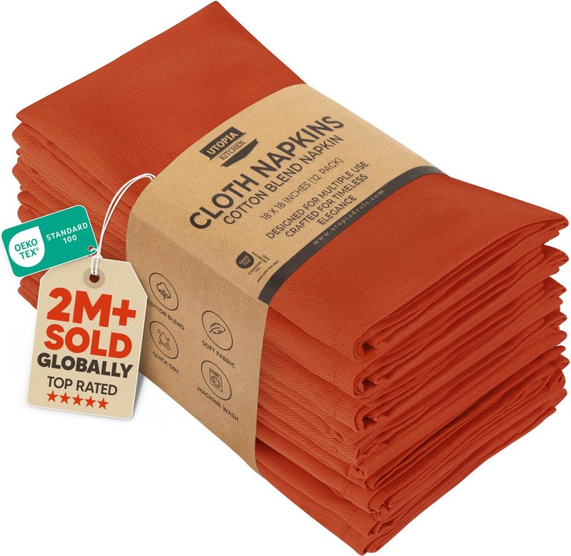 Utopia Kitchen Orange Cloth Napkins [12 Pack, 18x18 Inch] Absorbent Cotton Blend Washable and Reusable for Halloween, Thanksgiving, Dinner, Restaurant, Lunch, Wedding and Hotel
