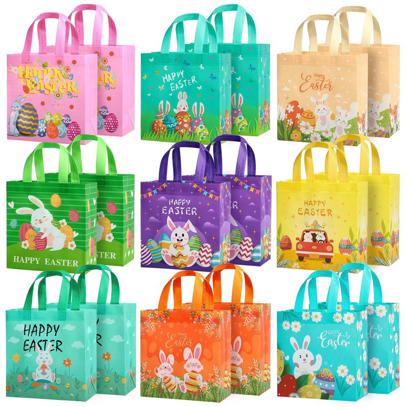 ZUIYIN 18Pack Easter Gift Bags Egg Hunt Bags with Handles for kids, Non-Woven Bags for Easter Baskets, Egg Hunt Game, Party