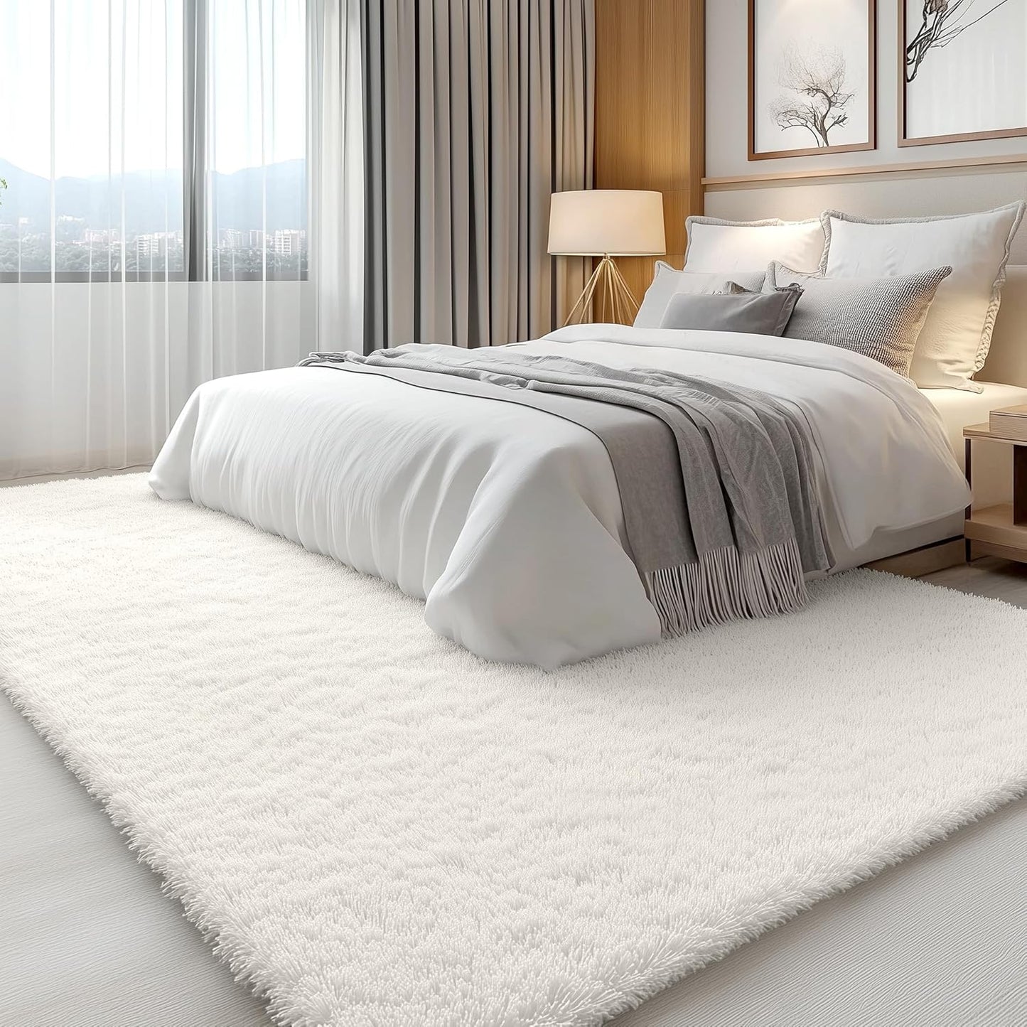 OLANLY Large Area Rug - Soft Fluffy Shaggy Indoor Carpet for Living Room & Bedroom | Ivory 6x12