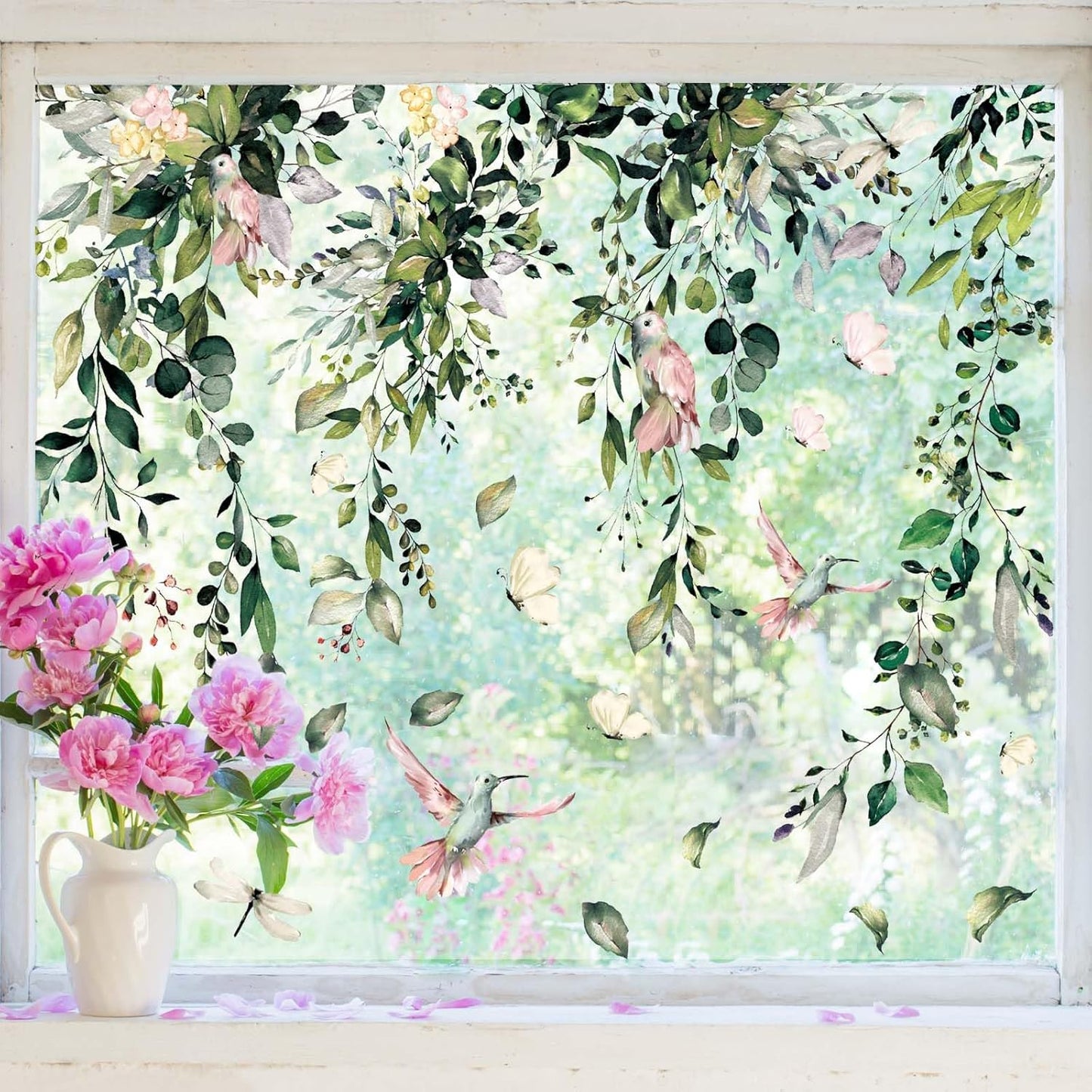 Whaline Window Clings - Reusable Eucalyptus Flower Stickers for Spring & Summer Decor | 9 Sheets