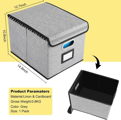 EXLIFBAG Collapsible Filing Storage Box - Modern Gray Design, 16 Compartments, 11 x 12 x 14.75 Inches
