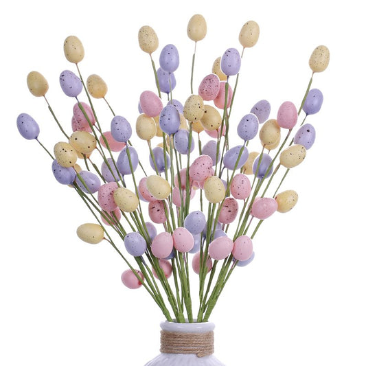 JINGHONG Easter Egg Picks, 6 Pack Artificial Easter Egg Stems Colorful Easter Egg Decorations for Easter Home Decor Centerpiece Flower Arrangement - 17 in Tall (Multicolor 2nd)