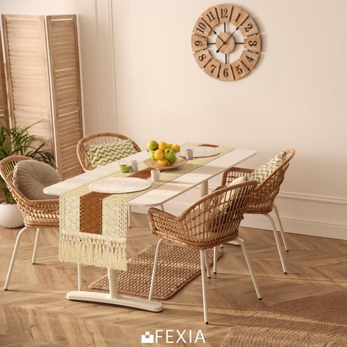 Fexia Table Runner 90 Inch Thanksgiving Decor with Tassels for Boho Macrame Farmhouse Style, Party Wedding Bridal Shower Decor, Brown (12x90 Inches)
