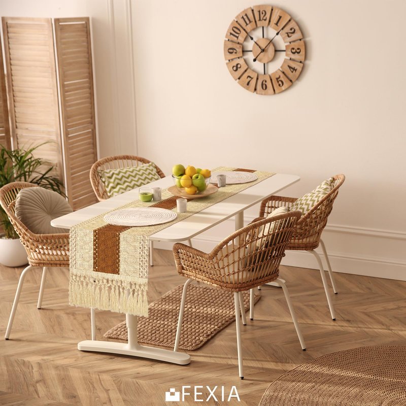 FEXIA Boho Table Runner 36 Inches Long Thanksgiving Decor Macrame Table Runner Farmhouse Stylewith Tassels for Party Bohemian Rustic Wedding Bridal Shower Dining Decor Middle Brown (12x36 Inches)