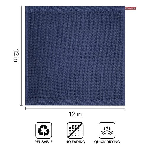 FreeNook 100% Cotton Waffle Weave Kitchen Towels, 6 Pack Dish Cloths for Washing Dishes, Ultra Soft Absorbent Dish Towels, Quick Drying Kitchen Rags, 12x12 Inches, Dark Blue