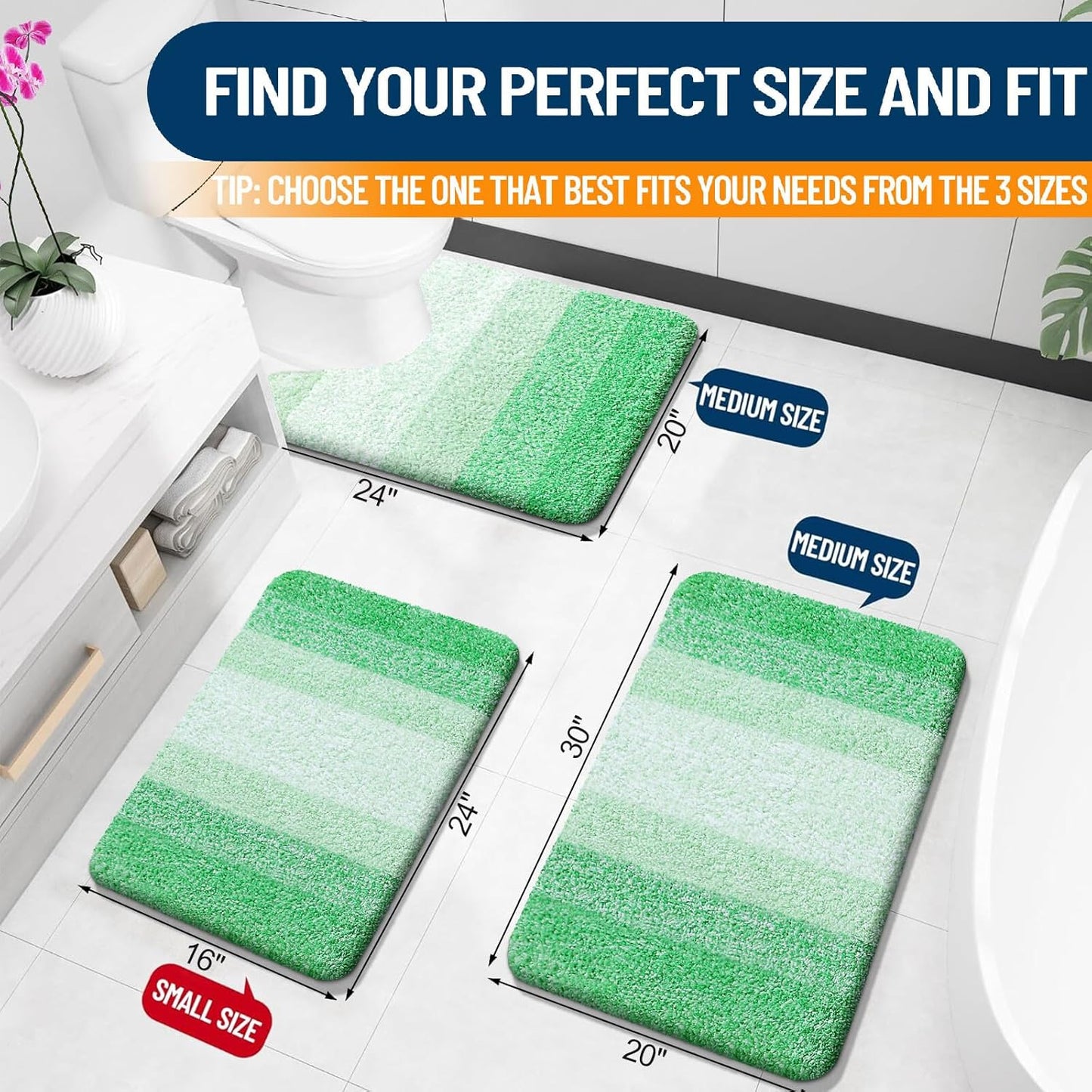OLANLY Bathroom Rugs - Extra Soft Microfiber Mat | Quick-Dry, Machine Washable, 30x20, Green
