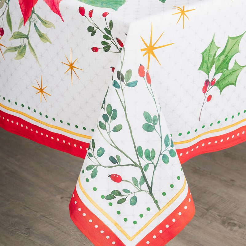 Maison d' Hermine Table Cloth Rectangle Table 100% Cotton 60 x 120 Inches Fall Tablecloth Reusable Everyday Use for Thanksgiving Christmas Decorations Dining Farmhouse Party (Poinsettia Christmas)