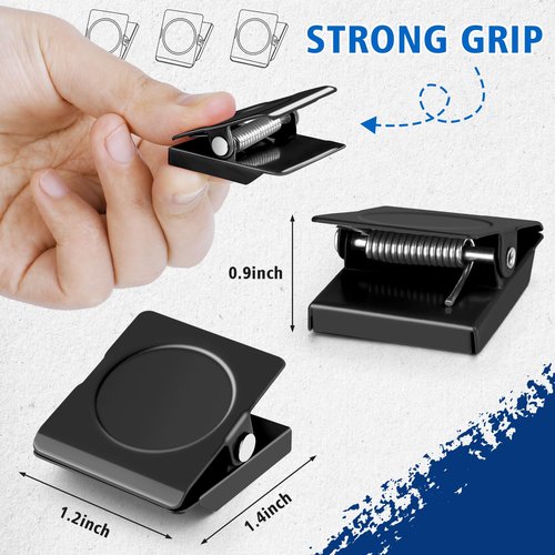 Grtard 6 Pack Magnetic Clips for Refrigerator, Black Magnet Clips for Fridge, 1.2Inch Refrigerator Magnets, Strong Magnetic Clip,Scratch Free Magnets with Clip for Refrigerator, Whiteboard, Locker