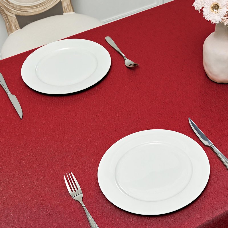 Veblandy Rectangle Tablecloth Waterproof 60x84 inch Linen Textured Table Cloth Stain and Wrinkle Resistant Washable, Decorative Fabric Table Cover for Dining, Party and Camping, Red