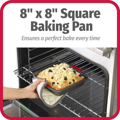 GoodCook MegaGrip Baking Pan with Silicone Grip Handles Square Non-Stick Heavy-Gauge Steel Cake Pan Baking Dish for Brownies Bread Cake Baked Goods & More, Dishwasher Safe, 8x8-Inch,