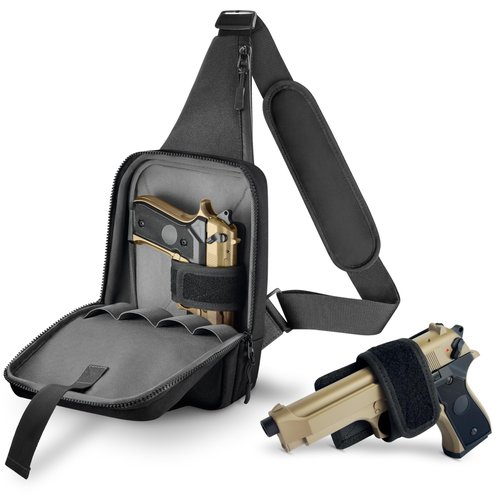 ARMORWERK Premium Carry Sling Bag for Men with Quick Access Pull Tab and 4 Accessory Slots — CCW Sling Bag for Men with Waterproof Heavy Duty Zippers — Durable Adjustable Holster Included