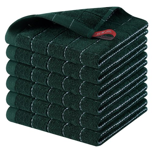 Homaxy 100% Cotton Terry Kitchen Dish Cloths, Ultra Soft and Absorbent Dish Towels for Kitchen, Suitable for Drying and Washing Dishes, 6 Pack, 12 x 12 Inches, Blackish Green