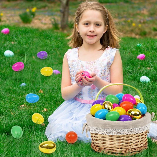 YEAHBEER 150 Easter Eggs, 2.36" Bright Colors Plastic Easter Eggs Empty Include 6 Golden Eggs for Easter Hunt,Filling Treats, Basket Stuffers, Party Favor (150 Pack)