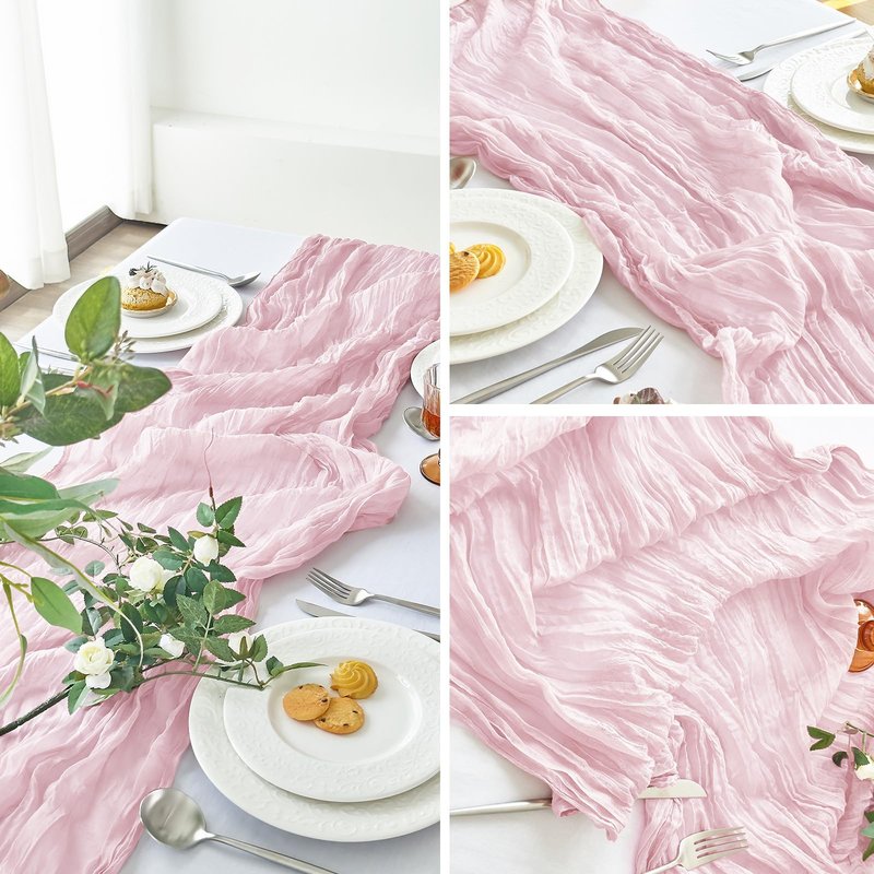 IVAPUPU 2 Pcs Cheesecloth Table Runner - 10ft Pink Boho Gauze Cheese Cloth Table Runners for Baby Shower Decorations Wedding Party Summer Garden Decor