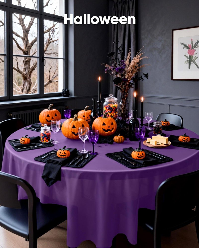 Pureegg Plastic Table Cloth Disposable 10 Pack, 84'' Round Table Cloths, Halloween Party Decorations, Summerween Decor, Halloween Tablecloths, Round, Plastic Cover, Leakproof & Sturdy, Purple