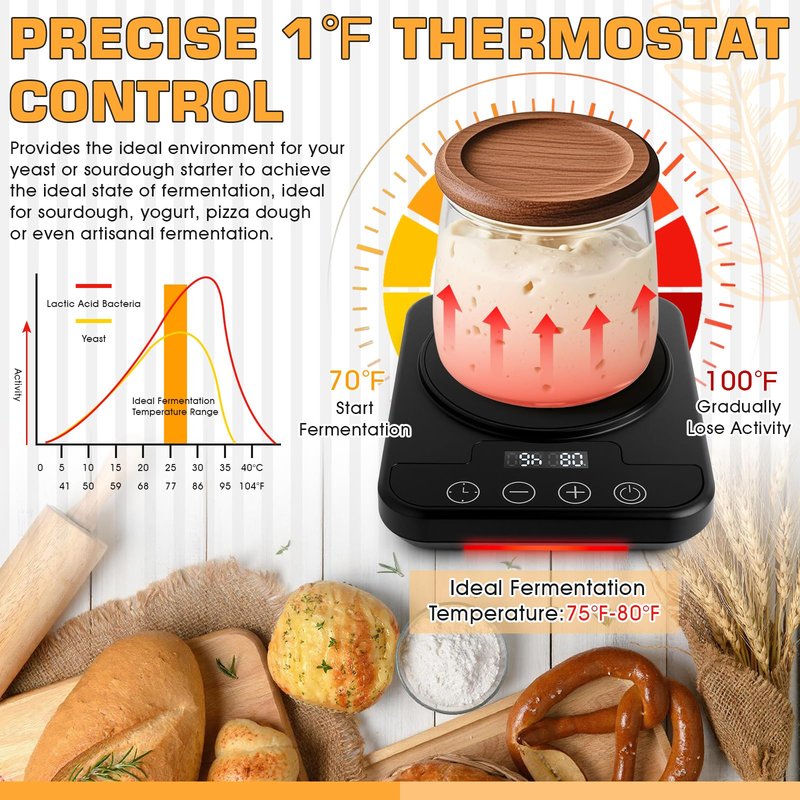 Upgraded Sourdough Starter Warmer, Precise 1°F Thermostat Control (70-100°F) Sourdough Warming Mat