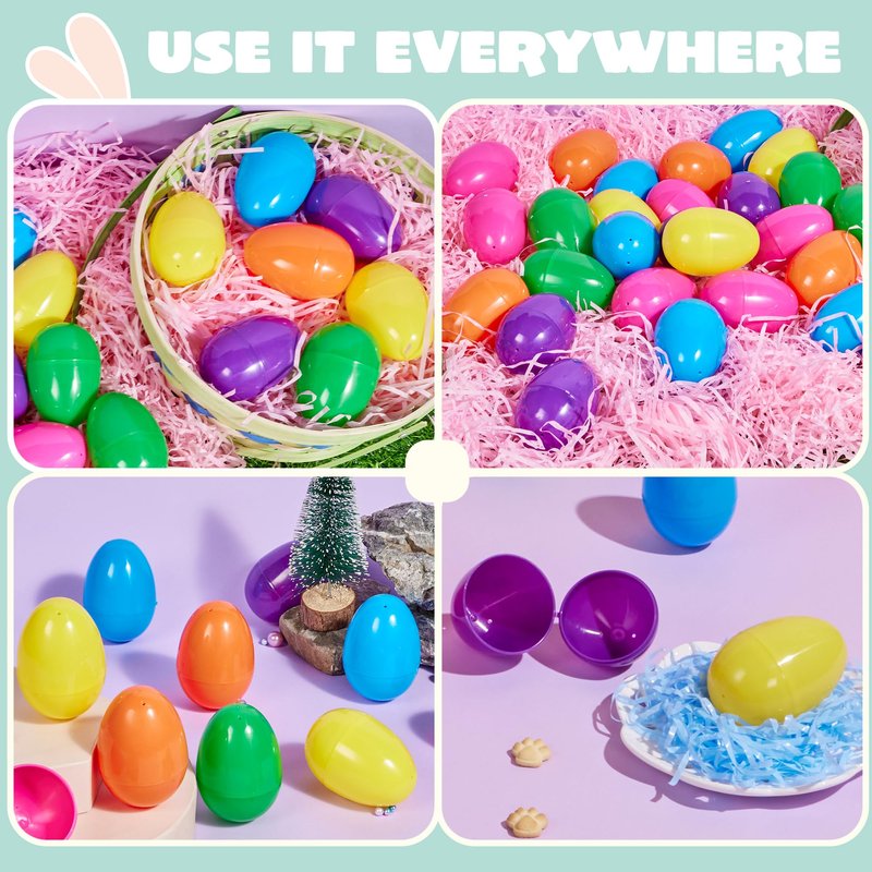 JOYIN 3.15" Easter Eggs, Fillable Plastic Eggs Empty Colorful Bright Eggshells with Hinge for Easter Hunt, Filling Treats, Party Favor, Basket Stuffers, Classroom Prize Supplies, 50 PCS