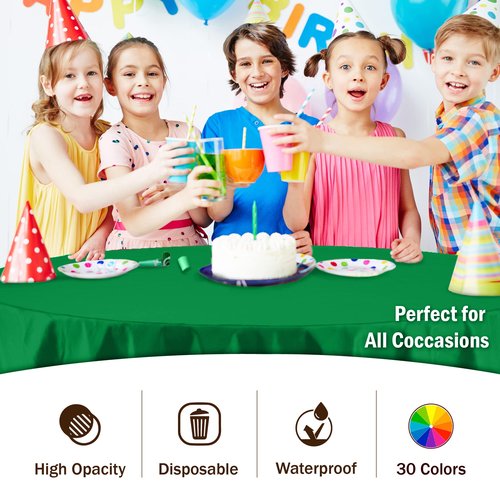 Exquisite Party Solids 6-Pack Premium Plastic Tablecloth 84in. Round Plastic Table Cover - Emerald Green