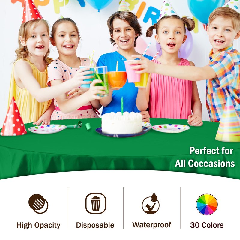 Exquisite 12-Pack Premium Plastic Tablecloth 12-Pack Premium Plastic Tablecloth 84in. Round Table Cover - Emerald Green