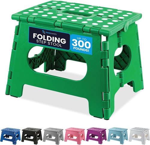 Handy Laundry Folding Step Stool - Lightweight & Sturdy for Adults and Kids - Easy One-Flip Design | Green