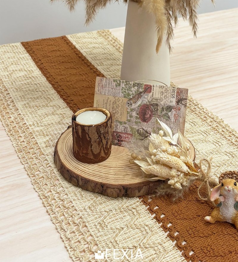 FEXIA Boho Table Runner 36 Inches Long Thanksgiving Decor Macrame Table Runner Farmhouse Stylewith Tassels for Party Bohemian Rustic Wedding Bridal Shower Dining Decor Middle Brown (12x36 Inches)
