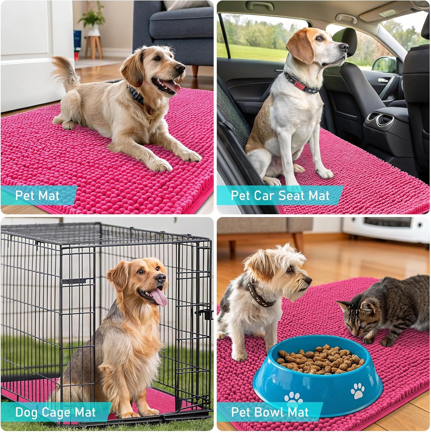 OLANLY Dog Door Mat - Absorbent Non-Slip Mud Mat for Dogs | Quick Dry Chenille, 45x27, Hot Pink