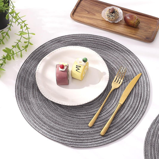 SHACOS Round Braided Placemats Set of 6 Round Table Mats 15 inch Cotton Washable for Holiday Party (Black Grey, 6)