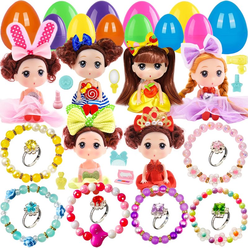 Prefilled Easter Eggs with Toys Easter Eggs Filled Easter Basket Stuffers for Toddler Girls Kids with Toys Dolls Girl Gifts Egg Hunt Non Candy Fillers Age 3 4 5 6 7 8+ Years Old